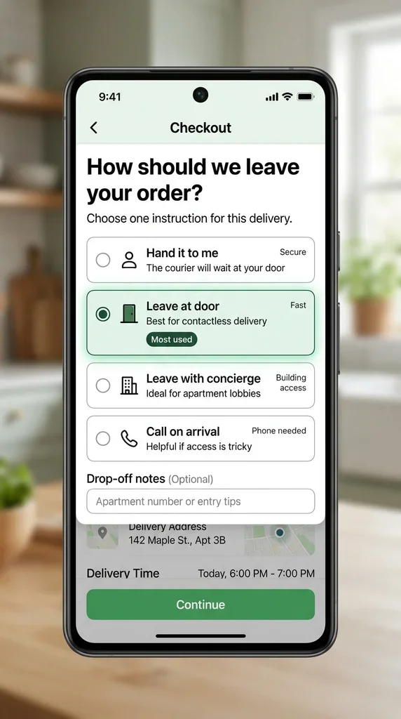grocery, delivery, mobile, ui, radio buttons