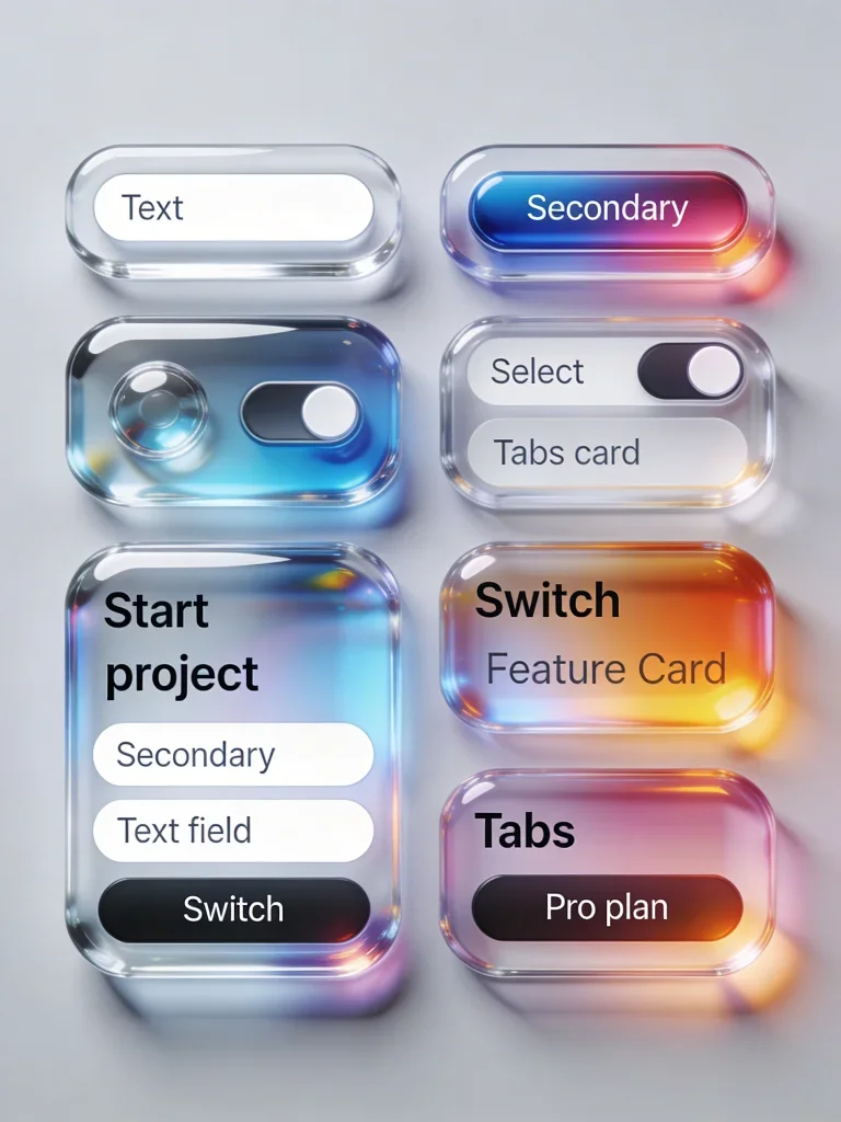 ui kit, mobile design, glass components, minimalist