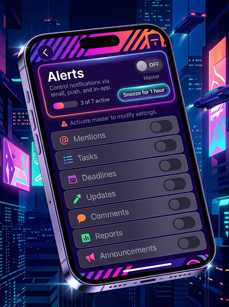 mobile, settings, notifications, dark theme, toggle