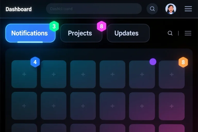 dark mode, tabs, grid, badge, theme