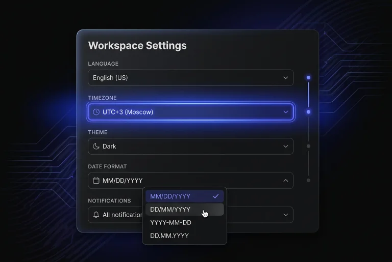 settings, form, dropdown, dark mode
