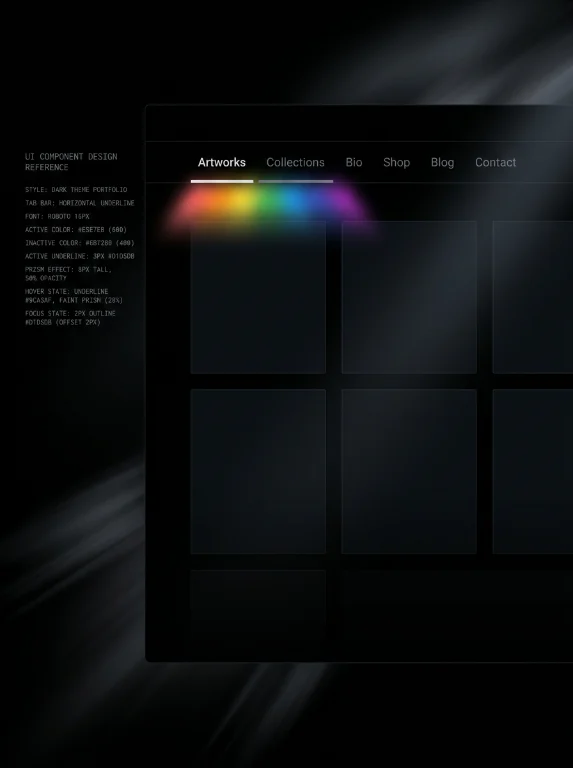 tabs, dark theme, prism, portfolio