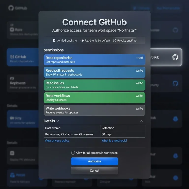 saas, integration, github, dialog, permissions