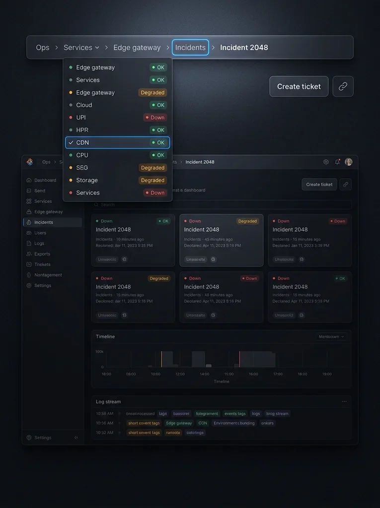 dashboard, breadcrumbs, dark theme, incident, ui design