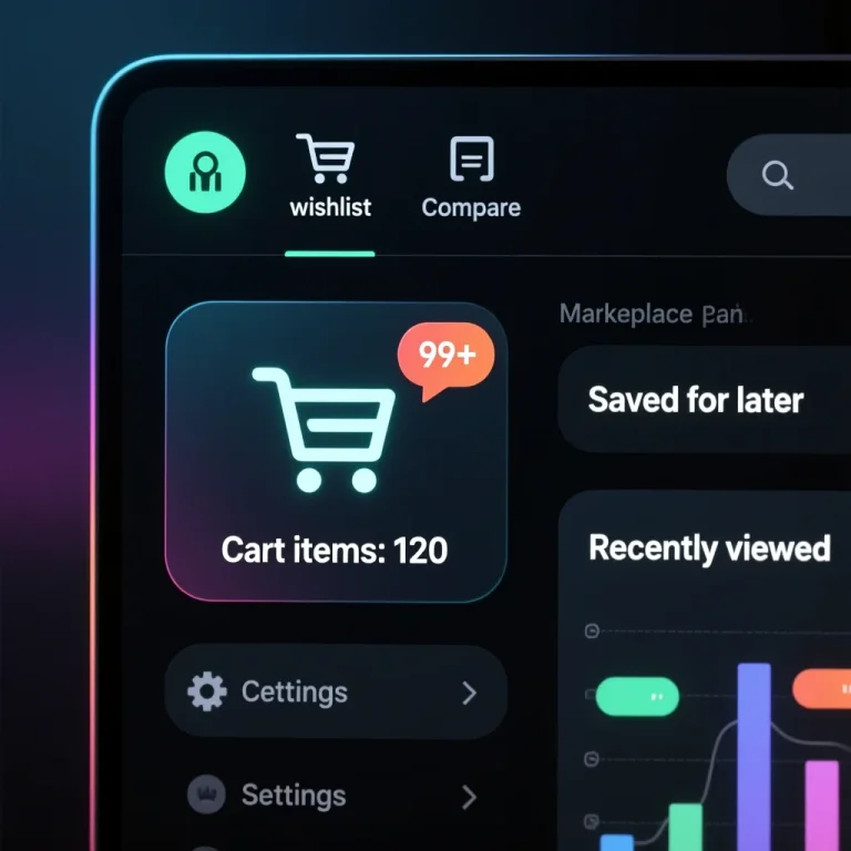 dark mode, cart icon, badge, accessibility, desktop ui