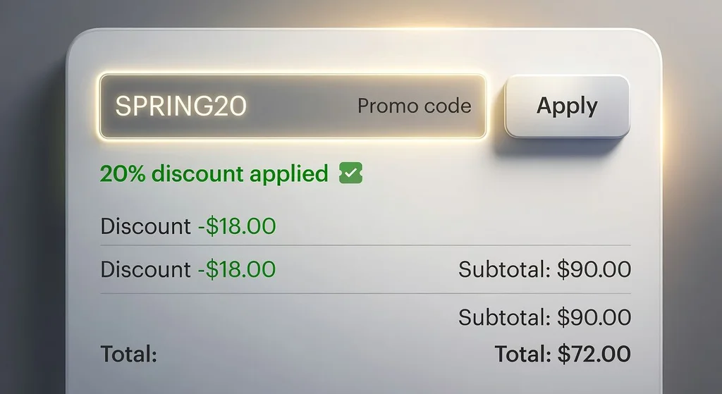 checkout, promo code, mobile, success, discount