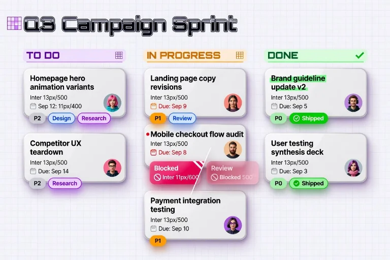 project management, task board, ui design, badges