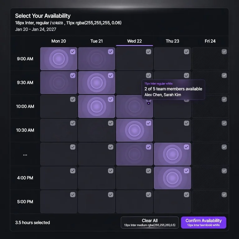 availability, scheduling, dark theme, modern