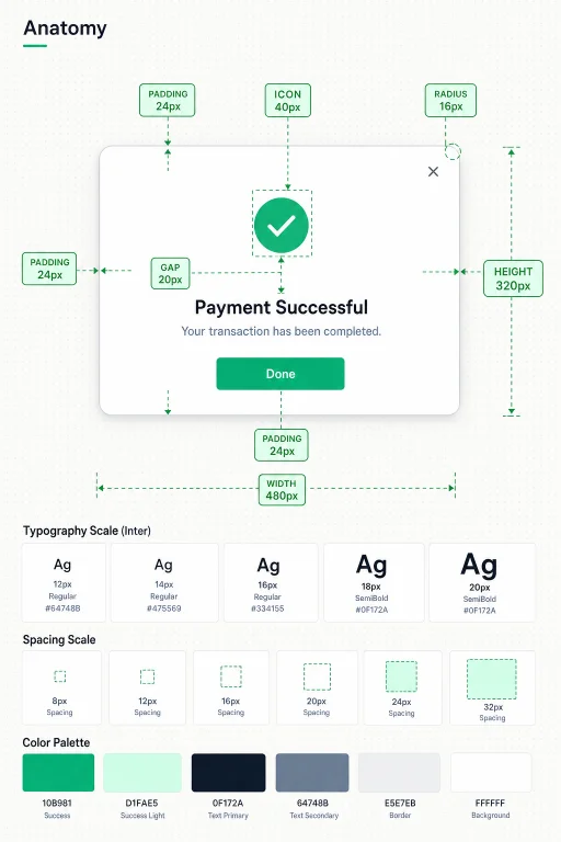 modal, dialog, ui design, annotations, specimen