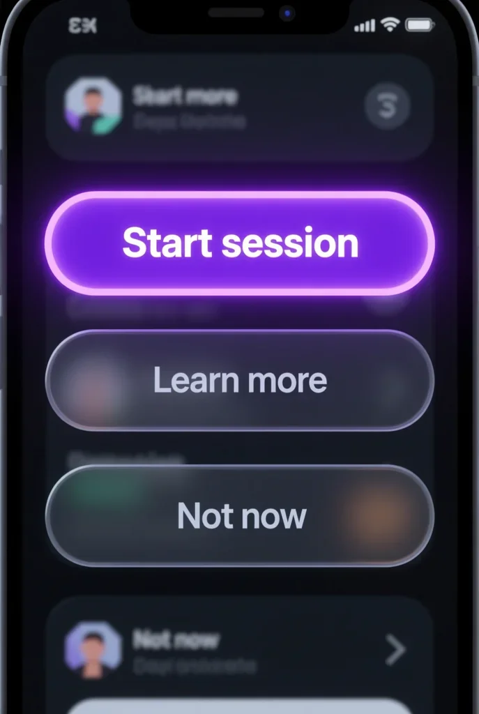 mobile app, dark mode, neon glow, button, cta