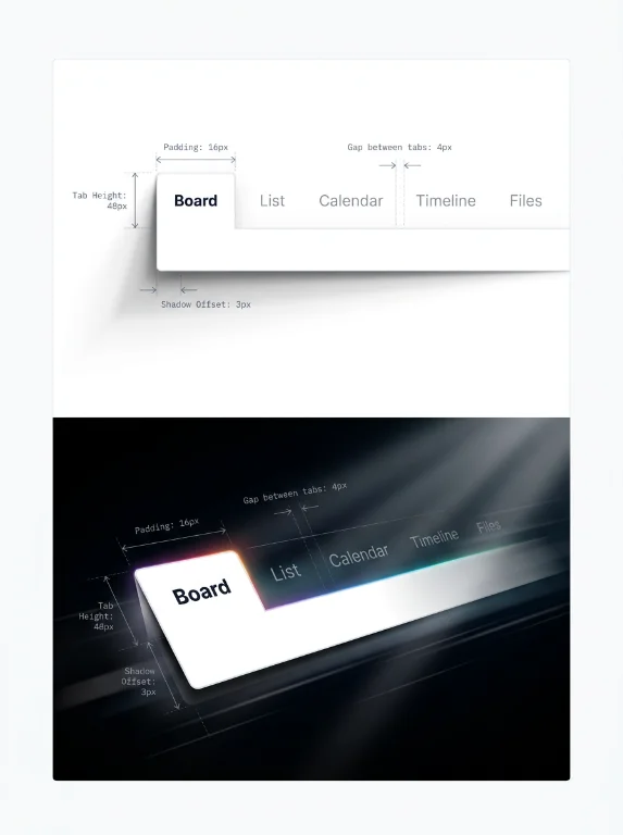 tabs, project management, ui design, light theme