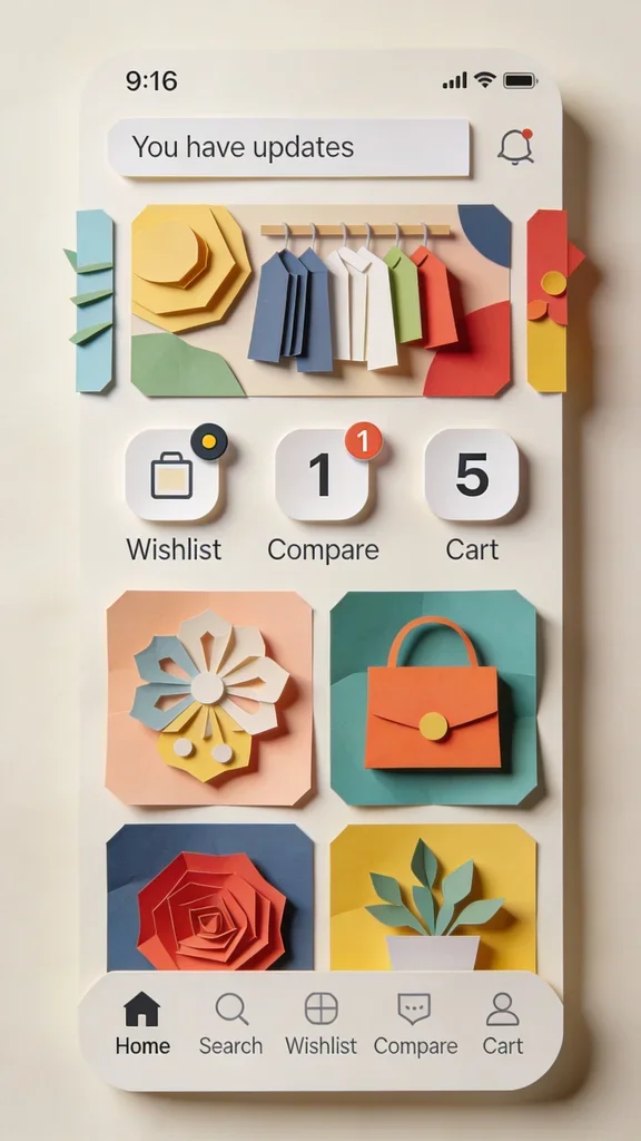 mobile, nav, badge, cart, wishlist